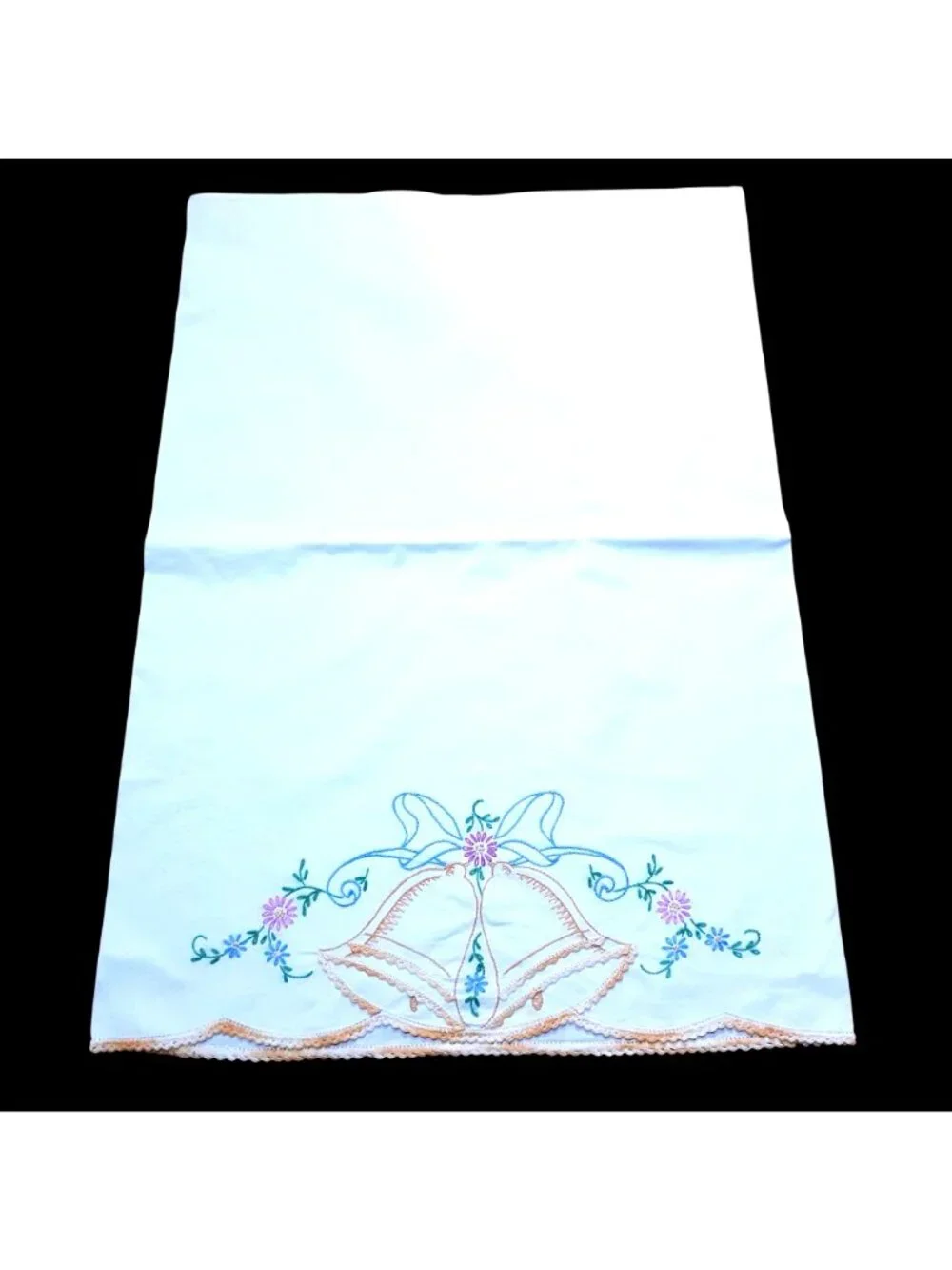 Vintage Embroidered Pillowcases Floral Design Crochet Trim - Set Of 2 - 20